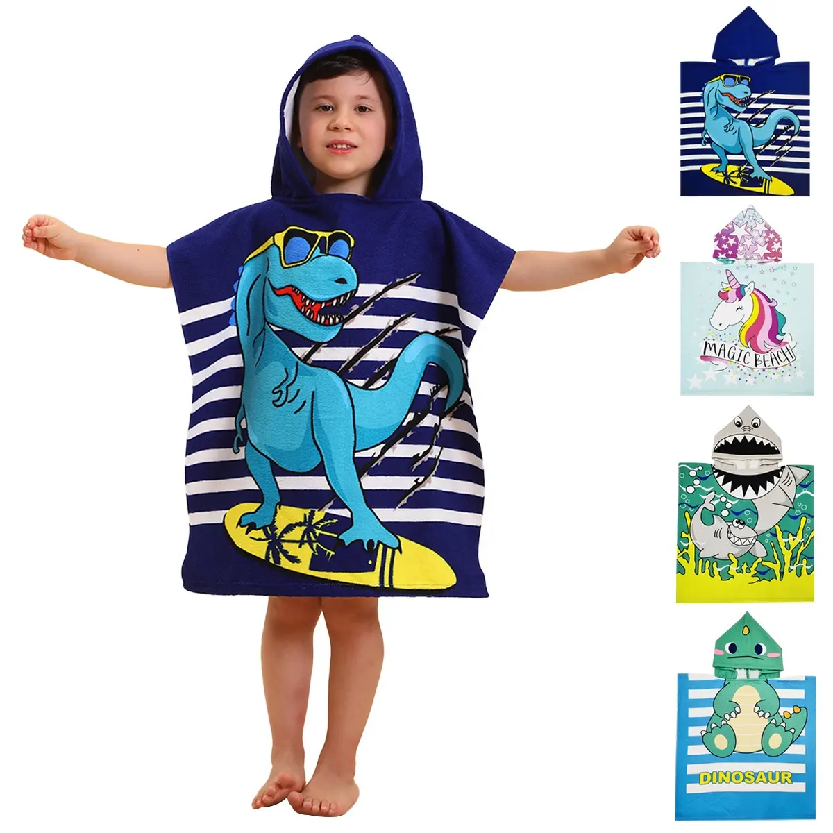 Eastsunshine pabrik penjualan langsung handuk mandi anak dengan logo kustom jubah mandi bertudung handuk ponco cetak kartun anak-anak