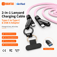 Kabel Pengisi Daya USB C ke C 2-in-1 dengan Tali Lanyard Tahan Lama, Tali Panjat Kepang, Tali Ponsel Selempang Leher, Warna Pink Putih