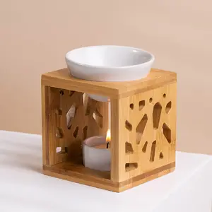 Quemador de aceite esencial de bambú para aromaterapia, luz de té, soporte de vela, calentador de aceite de aromaterapia