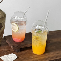 Tasses à lait en verre à double paroi transparentes 500ml/550ml avec paille et couvercle, design moderne, compatibles lave-vaisselle et micro-ondes, pour le bureau et les fêtes