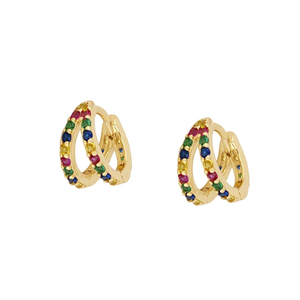 Pendientes de Aro con Doble Capa de Diamantes de Color y Baño de Oro de 18k ROXI - Product Image 1