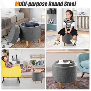 DB Modern Round Fabric <b>Storage</b> Ottoman with Tray Non-Slip Pads Foldable <b>Metal</b> Stool for Bedroom Seating Removable MDF Features - Product Image 5