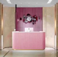 Comptoir de réception rose cannelé avec base LED, mobilier de salon pour institut de beauté