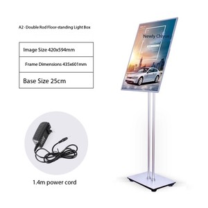 Insegna Luminosa LED Rettangolare A2/A3/A4 in Vetro Temperato Regolabile per Pubblicità in Negozio, Lightbox Ultra Sottile con Supporto a Due Pali - Product Image 6