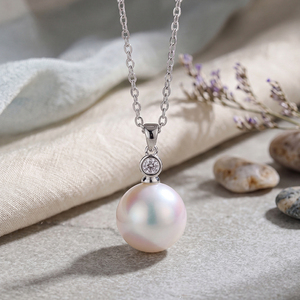Copper Bezel Set Single CZ Top <b>Large</b> Round Freshwater <b>Pearl</b> Drop Pendant <b>Necklace</b> Classic Minimalist Jewelry for Women - Product Image 5