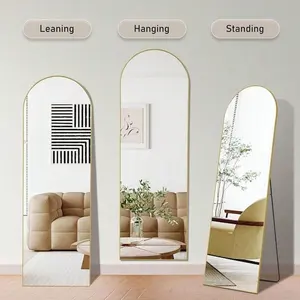 Gold <b>Full</b> <b>Length</b> Arched <b>Mirror</b> Stand <b>Leaning</b> Aluminum Frame Hanging Floor <b>Mirror</b> - Product Image 3
