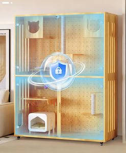 Home Indoor Modern Solid Wood &amp; Glass Punchboard Cat Villa Spacious <strong>DIY</strong> Luxury Cat Cabinet High-Capacity Divided House &amp; <strong>Cage</strong> - Product Image 2