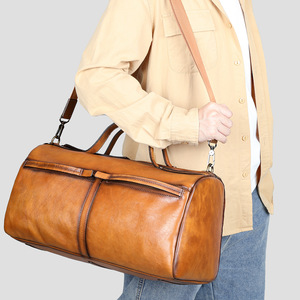 <span class=keywords><strong>Bolsa</strong></span> de Viaje de Cuero Genuino para Hombre, Estilo Bolso de Mano Vintage, con Cordón, Capacidad de 20-35L, Impermeable, para Uso Profesional y Deportivo - Product Image 2
