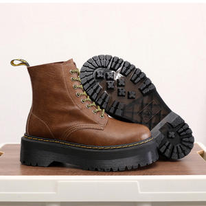 Bottes courtes à semelle épaisse 8 trous pour femme, style britannique, en cuir véritable marron, à lacets, confortables, à talon moyen, pour l'hiver, style européen et américain - Product Image 5