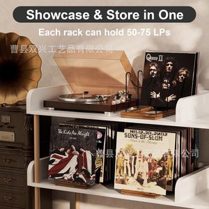 Wooden Record Organizer <b>Shelf</b> With Metal Supports For Vinyl Storage And Display <b>Desktop</b> Use - Product Image 3
