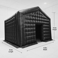 Tente de fête géante portable noire avec éclairage LED RGB, tente de discothèque mobile, tente de fête gonflable en forme de cube pour événements, bar en plein air