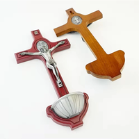 Croix d'eau bénite catholique, crucifix en bois et alliage, décoration murale, cadeau religieux