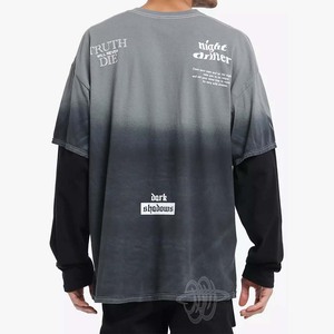 T-shirts à manches longues pour hommes Top sérigraphié coton taille T-Shirts motif solide tricoté tissu personnalisé Y2K Boxy Double couche - Product Image 2
