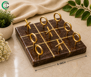CCI Brown <b>Marble</b> Tic Tac Toe Set with Brass Inlay 6 Inches Decorative Tabletop Board <b>Game</b> with Brass O X Coins for Coffee Table - Product Image 3