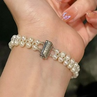 Bracelet en perles d'eau douce de qualité AAA à double rangée, tissé à la main, avec fermoir en forme de pomme de terre, argent 925, blanc classique pour femmes