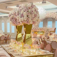 Accessoires de centre de table de mariage, piédestal en acier inoxydable doré, miroir, vase à fleurs en métal pour les événements de fête