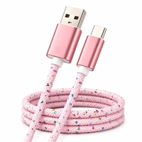 Câble USB-A vers Type-C rose tressé avec paillettes, charge rapide 60W, noyau en cuivre épaissi pour écouteurs et téléphone portable
