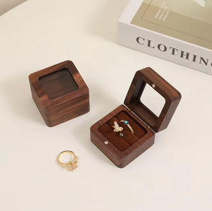 EQ <b>Small</b> Solid Walnut Wood Jewelry <b>Box</b> Magnetic Snap Closure-Scratch Resistant Travel-Friendly <b>Gift</b> for Rings Earrings Necklaces - Product Image 2
