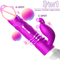 Vibromasseur TMM 3-en-1 télescopique en silicone pour stimulation double du point G et du clitoris, jouet sexuel pour femmes