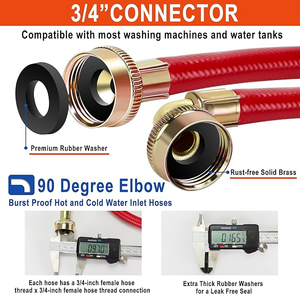 Hot And Cold Burst Proof Rubber Universal Fit 2 Pack 3/4 inch Washer Hoses Washing Machine Inlet Hose With Easy Installation - Product Image 6