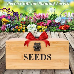 Wooden <b>Seed</b> <b>Storage</b> Box With Lock Bamboo Rectangular Desktop Plant Label Organizer For Garden Use - Product Image 3