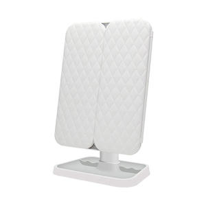Miroir de maquillage pliable blanc, double face, design matelassé, miroir de bureau, cadre en plastique - Product Image 2