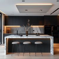 Ensemble d'armoires de cuisine modernes de haute qualité, îlot de cuisine modulaire noir avec évier et robinet en acier inoxydable, ensembles personnalisés