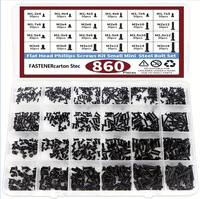Kit d'assortiment de vis à tête plate Micro Phillips, 860 pièces, M1.2-M3, vis noires en acier au carbone pour réparation électronique de lunettes et d'ordinateurs portables