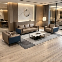Canapé de bureau moderne en cuir écologique trois places, sectionnel, avec structure en bois et éponge haute densité, idéal pour réception, hôtel, appartement