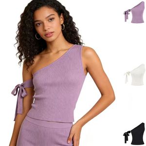 เสื้อแขนกุดผู้หญิงผ้าโพลีเอสเตอร์ระบายอากาศดี แต่งเชือกผูก ดีไซน์ผ่าข้าง ลายเรียบ - Product Image 1