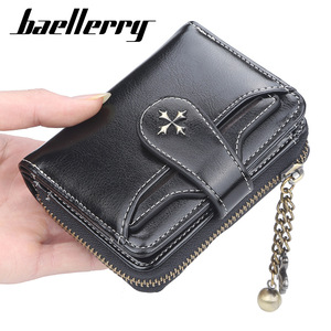 กระเป๋าสตางค์สั้นผู้หญิงแบรนด์ Baellerry หนัง PU พร้อมซิปใส่เหรียญ ตกแต่งด้วยโซ่ สีเบอร์กันดี ใช้งานได้หลากหลายในชีวิตประจำวัน - Product Image 5