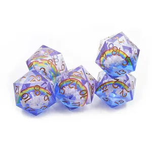 Wholesale Liquid Heart Filled Core Dice Sharp Edge In Stock Playing Game Engraved D50 Dice Custom Transparent Polyhedral Dice