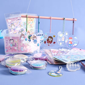 63-Piece Set kartu akrilik DIY gantungan kunci kreatif gradien pesona Glitter UV dicetak gantungan kunci berbentuk hati kustomisasi - Product Image 1