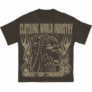 Camiseta Gráfica Negra para Hombre, Cuello Redondo, Manga Corta, Estilo Urbano, Corte Regular, 25.º Aniversario, Industria del Ropa - Product Image 1