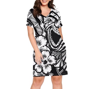 Femmes grande taille col en v à manches courtes robes de soirée Tiki <span class=keywords><strong>tatouage</strong></span> conception <span class=keywords><strong>Tahiti</strong></span> Sexy Street Wear taille naturelle en gros - Product Image 1