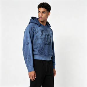 Sudadera con Capucha Oversize Personalizada Estilo Streetwear 400gsm con Lavado Envejecido, Gráficos <span class=keywords><strong>de</strong></span> <span class=keywords><strong>Bandas</strong></span> <span class=keywords><strong>de</strong></span> <span class=keywords><strong>Rock</strong></span> Grunge, Estampado <span class=keywords><strong>de</strong></span> Tatuajes, Estilo Archivo, Corte Holgado, Tipo Pullover - Product Image 4