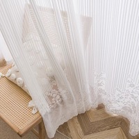 Rideau brodé sur mesure, Voilage moderne Marguerite American Window Sheer, Voilage blanc rayé floral