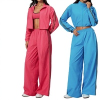 Ensemble de sport confortable coupe-vent pour femme, col montant décontracté, pantalon large, deux pièces, séchage rapide, léger, fitness