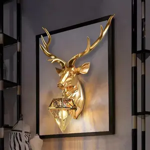 Lámpara de cabeza de ciervo para sala de estar, adornos artesanales para decoración del hogar