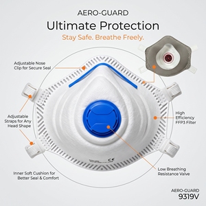 Masque respiratoire jetable FFP3 avec valve d'expiration, certifié EN149, masque anti-poussière 4 couches en tissu non-tissé pour la construction et l'industrie - Product Image 2