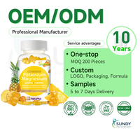 Gummies de potassium et de magnésium OEM/ODM pour adultes, haute absorption, complément nutritionnel sans sucre, végétalien, saveur ananas naturelle
