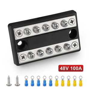Bloque <span class=keywords><strong>de</strong></span> distribución <span class=keywords><strong>de</strong></span> energía DC 12V-48V 100A bloque <span class=keywords><strong>de</strong></span> barra <span class=keywords><strong>de</strong></span> bus <span class=keywords><strong>de</strong></span> doble fila <span class=keywords><strong>de</strong></span> 5 vías con cubierta protectora para sistemas <span class=keywords><strong>de</strong></span> energía marina <span class=keywords><strong>de</strong></span> coche RV barco - Product Image 5