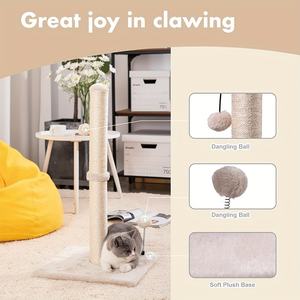 Griffoir pour chat DOUBLEFLY, écologique, moderne, simple, crème, arbre à griffes, griffoir de base de qualité supérieure, sangle en sisal, boule suspendue pour chatons - Product Image 4