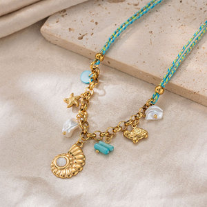 Summer Fashion Pendant Necklaces 316L Stainless Steel Jewelry 14k 18k Pvd Gold Plated Colorful Hawaiian <b>Rope</b> Necklace for Women - Product Image 2