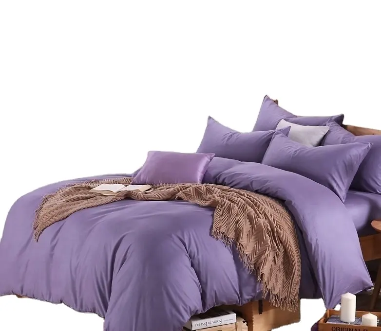 100% कपास 40 एस सुपर नरम रंगीन कपड़े होटल बिस्तर चादर रजाई कवर सेट के लिए होटल और homestay