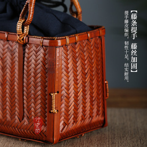 Lacquered Bamboo Woven Handbag Women's Tote Bag Vintage <b>Beach</b> Craft Tea Storage Box Small Size - Product Image 4