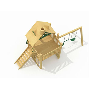 Conjunto de juegos infantiles personalizado de fábrica, no estándar, con escaleras, tobogán y columpio - de madera natural, apto para niños, para exteriores - Product Image 6