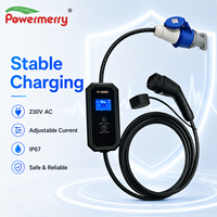 Nouveau chargeur EV portable de type 2 7 kW 32A 230V AC IP67, courant réglable, connecteur personnalisé, utilisation domestique européenne, Powermerry