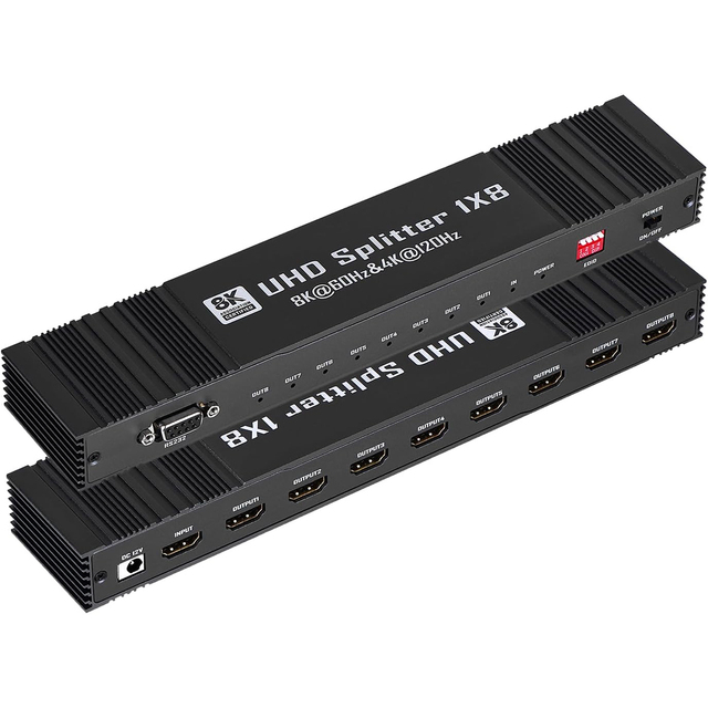 SYONG 8K60Hz HDMI Splitter 1 in 8 Output 4K120Hz RS232 EDID Setting HDMI2.1 HDCP2.3 HDR10+ 1x8 HDMI Splitter for DTS-HD/7.1CH