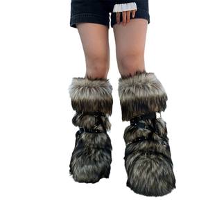 Botas <span class=keywords><strong>de</strong></span> nieve <span class=keywords><strong>de</strong></span> invierno <span class=keywords><strong>para</strong></span> mujer, talla grande, estilo punk sexy, con rayas, estilo urbano, con peluche, correas cruzadas exageradas, aumento <span class=keywords><strong>de</strong></span> altura hasta el tobillo - Product Image 4